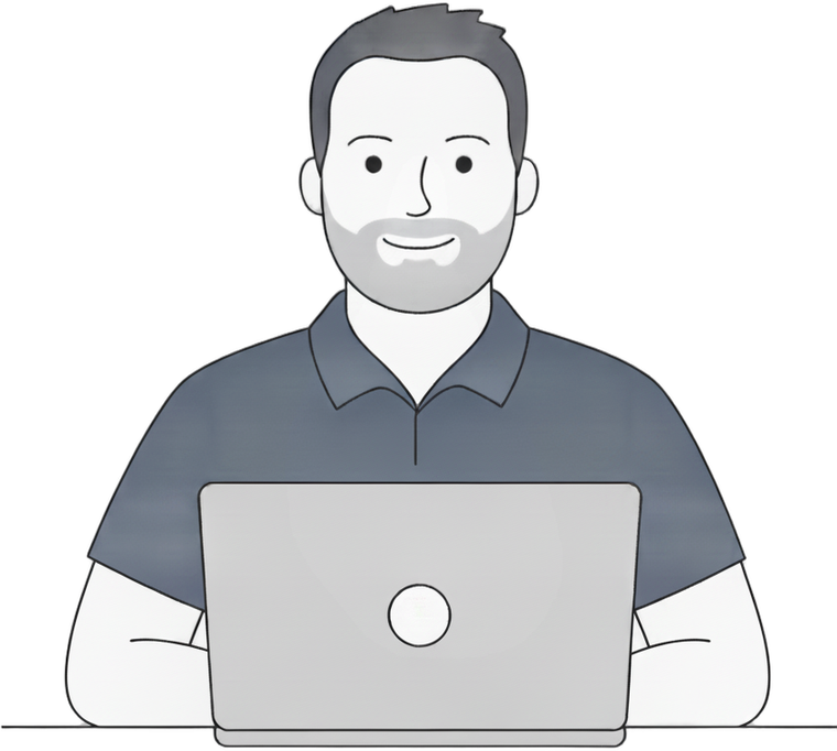 Illustration of Chris Makara at his laptop